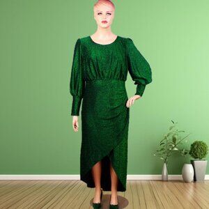 ELOQUII size 18 emerald-green long-sleeve high-low special-occasion dress